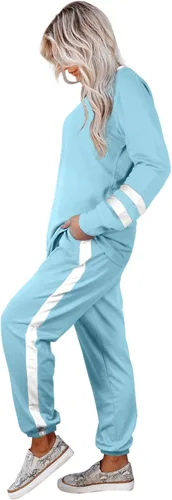 Miniatura 3 de Aloodor conjunto deportivo de 2piezas para mujer, con sudadera con cuello redondo, sin botones