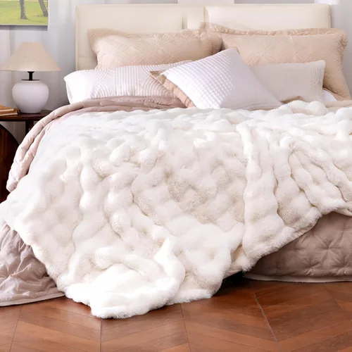 Miniatura 12 de Manta de piel sintética ultrasuave y acogedora, manta mullida de felpa gruesa de burbujas, manta mullida de lujo de gran tamaño para sofá, cama