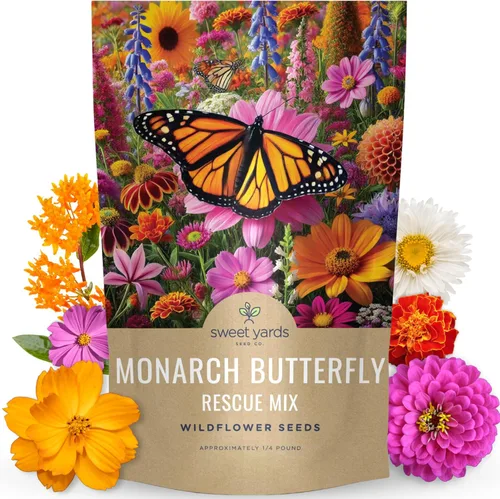 Monarch Butterfly Rescue Mix – Bolsa a granel de 1/4 libra – 44,000 semillas de flores para plantar – Mezcla de flores silvestres