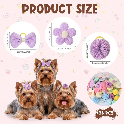 Miniatura 2 de Janinka 36 lazos para el pelo de perro con bandas de goma, lazos de flores de mariposa para perros pequeños y niñas, lindo lazo elástico de perlas