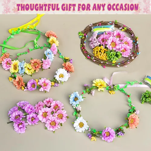 Miniatura 4 de WUBOMJIO Haz tu propio kit de manualidades de corona de flores (tema de margarita), juego de más de 120 piezas para una creatividad infinita