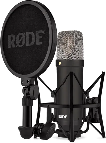 RØDE NT1 Signature Series Micrófono condensador de gran diafragma con soporte de choque, filtro pop y cable XLR para producción de música, grabación