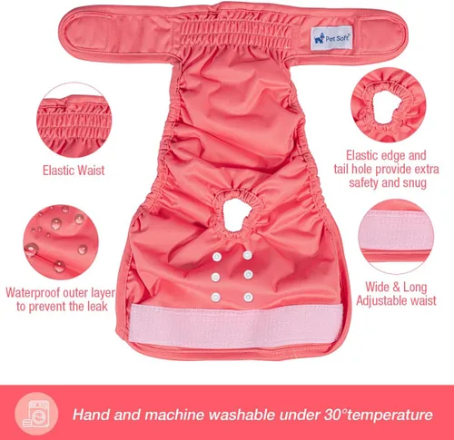Miniatura 7 de Pet Soft Pañales lavables para hembra (paquete de 3) pañales para perras, cómodos pañales reutilizables para perritos en calor de época (fuerte, XS)
