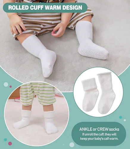 Miniatura 5 de MQELONG Calcetines tobilleros antideslizantes para bebé, con calcetines antideslizantes para bebés, niños y niñas, 6 pares