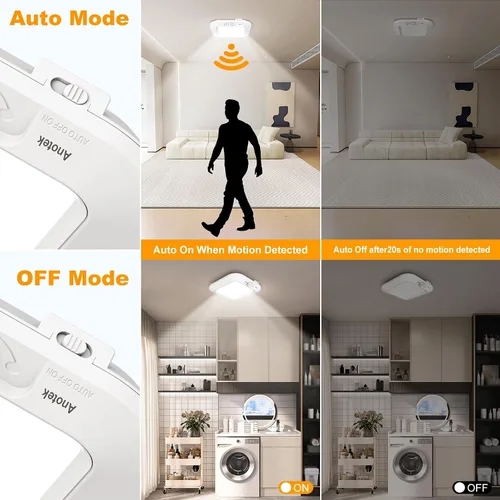 Miniatura 3 de Luz de Techo con Sensor de Movimiento a Batería, 180LM 6000K Luces de Armario a Batería con Sensor de Movimiento, Luz de Techo Inalámbrica de 48LED
