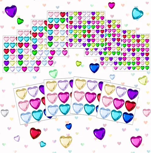Miniatura 2 de 436 calcomanías de diamantes de imitación de corazón, gemas de corazón acrílicas, calcomanías de cristal de espalda plana para cuerpo, maquillaje