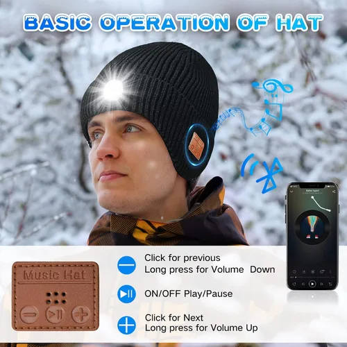 Miniatura 25 de Gorro Bluetooth con auriculares ligeros e inalámbricos, micrófono integrado y altavoces estéreo mejorados con música