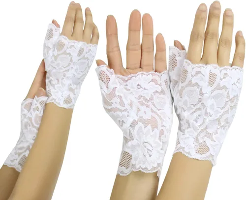 Miniatura 2 de ToBeInStyle Guantes de muñeca sin dedos de encaje elegante delicado y colorido para mujer