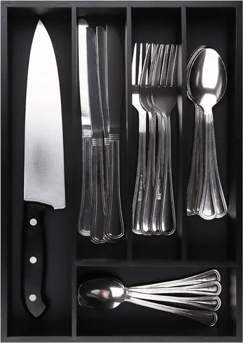 Miniatura 12 de Pristine Bamboo bandeja organizadora de cubiertos – Utensilios de mesa, cubiertos, soporte de cubiertos para cajón – Organizador de cajón de madera