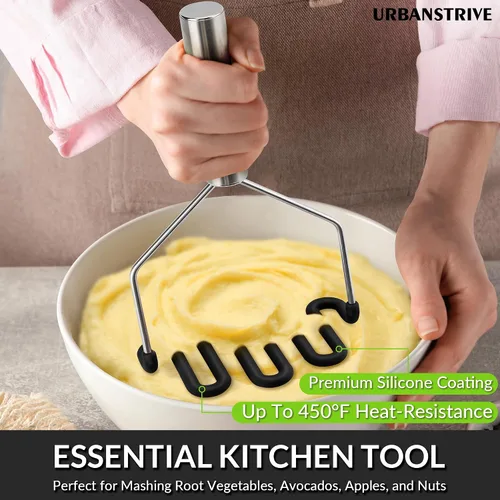 Miniatura 5 de Urbanstrive Machacador de Papas de Silicona Antiarañazos Herramienta de Cocina, Machacador de Papas Machacador de Papas de Acero Inoxidable Envuelto