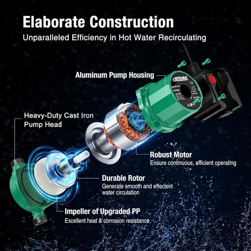 Miniatura 2 de CrestWave Bomba de recirculación de agua caliente, bomba de circulación de agua de 93 W 110 V para calentador de agua, bomba de agua caliente
