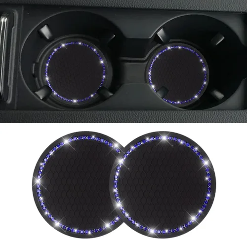 Miniatura 15 de Portavasos para automóvil, 2 piezas, accesorios universales de diamantes de imitación de cristal brillante de 2.75 pulgadas, juego de almohadillas