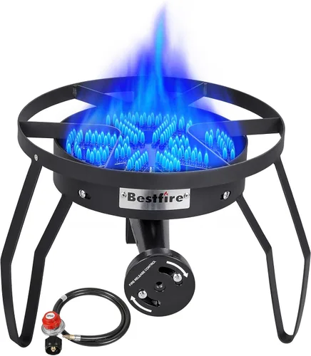 Miniatura 7 de Quemador de propano Bestfire, estufa de gas de 72,000 BTU de quemador único para cocinar al aire libre, estufa de camping a prueba de viento