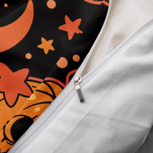 Miniatura 5 de Juego de funda de edredón de calabaza para Halloween, divertido diseño de calabaza malvada, color negro, juego de ropa de cama Tiwn 1 funda