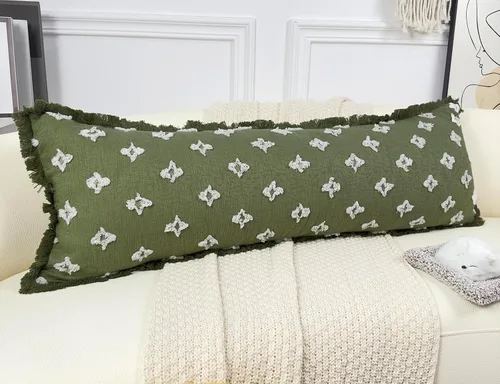 Miniatura 8 de Funda de almohada lumbar larga bohemia de 12 x 36 pulgadas con flecos de borlas, funda de almohada lumbar extra decorativa con patrón de flores 3D