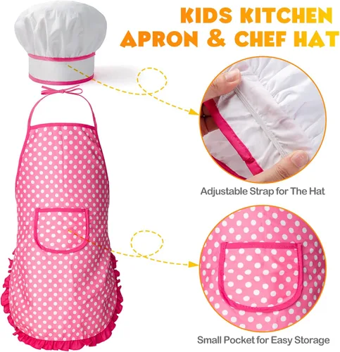 Miniatura 6 de Tigerhu 26 accesorios de cocina de juguete, juguetes de cocina con utensilios de cocina de acero inoxidable, delantal y sombrero de chef, juego