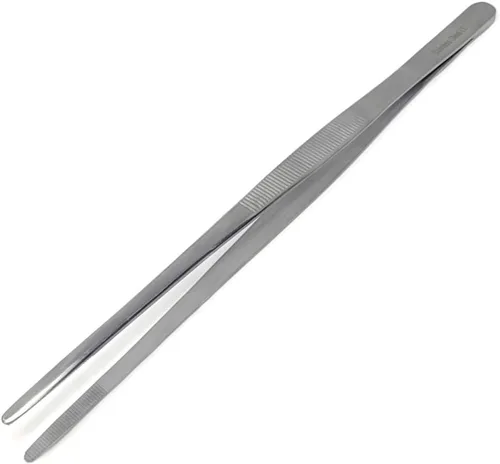 Pinzas multiusos de mango largo, pinzas de acero inoxidable rectas y curvas, puntas dentadas romas con cómodo mango acanalado para un agarre fuerte,