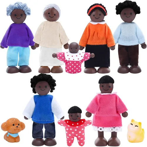 Miniatura 14 de ONEST Juego de 11 piezas de casa de muñecas de madera con mini figuras de familia, muñecas de madera, accesorios de juego de simulación para casa