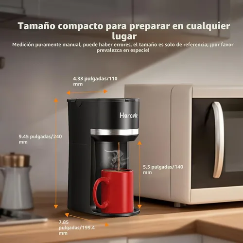 Miniatura 2 de Horavie Mini - Cafetera de porción individual para cápsulas K Cup y café molido, máquina de café de preparación rápida de una taza con recordatorio
