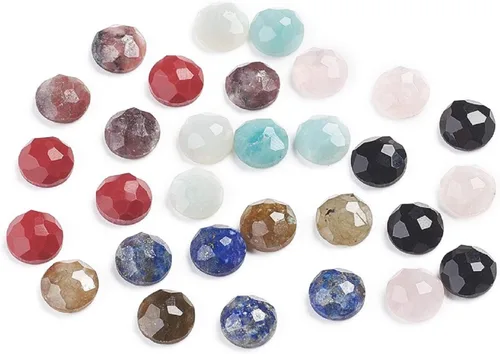 Miniatura 9 de Fashewelry 30 piezas de cabujones de piedra natural mixta de 0.55 x 0.39 pulgadas con parte trasera plana, azulejos de camafeo ovalados facetados