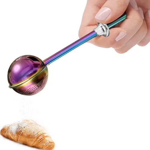 Miniatura 14 de JETKONG Varilla para espolvorear de panadería para azúcar, harina y especias, juego de 2 tamizadoras de azúcar en polvo de acero inoxidable