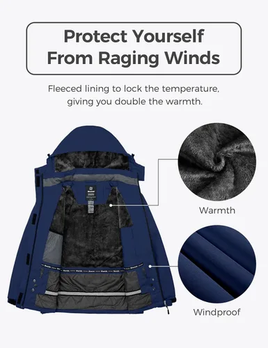 Miniatura 3 de Wantdo - Chaqueta de esquí impermeable para mujer, abrigo de invierno cálido y resistente al viento, abrigos de nieve