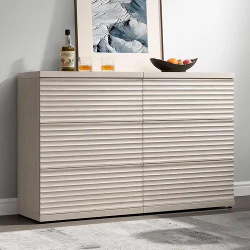 Miniatura 21 de SICOTAS Aparador buffet con almacenamiento, moderna credenza de acento acanalada con 3 cajones más grandes, mesa consola multimedia de mediados