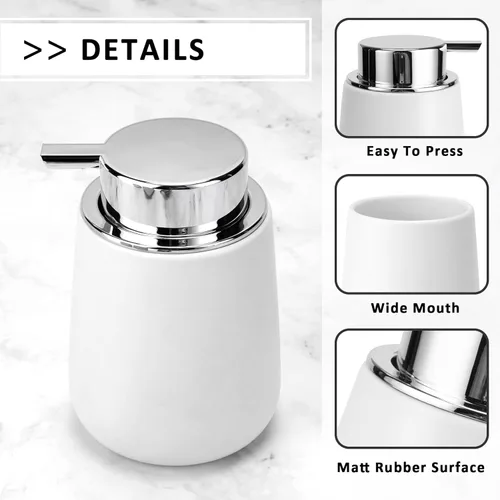 Miniatura 7 de Dispensador de jabón líquido de cerámica con bomba fácil de prensar, dispensador de líquido de mano para champú, baño, cocina, 12 onzas, 2