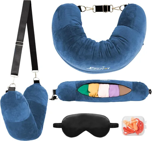 Miniatura 12 de Almohada de viaje para el cuello rellenable con ropa, almohada para el cuello rellenable para viajar, bolsa de almacenamiento rellenable y plegable