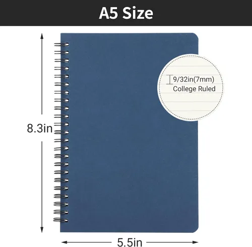 Miniatura 2 de EUSOAR Cuaderno de espiral rayado para estudiantes, tamaño A5, 1 paquete de 5.5 x 8.3 pulgadas, 160 páginas, tapa dura, cuaderno de escritura