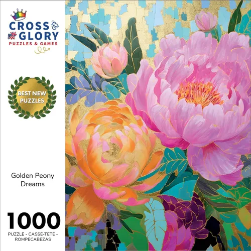 Miniatura 2 de Cross & Glory Rompecabezas para adultos de 1000 piezas Sueños de peonía dorada Rompecabezas de flores de mosaico para adultos de 1000 piezas