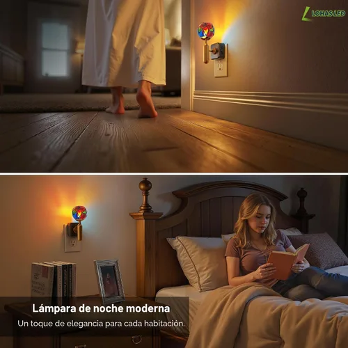 Miniatura 6 de L LOHAS LED Luz Nocturna con Atenuación Sin Escalones del 0-100%, Luz Nocturna de Vidrio Manchado Enchufable con Sensor de Anochecer a Amanecer, Luz