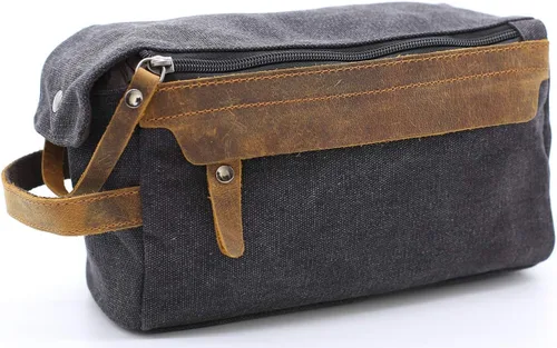 Miniatura 10 de Flow.month Neceser personalizado para hombres y mujeres – Kit de afeitado de viaje, kit de Dopp en cuero de caballo loco o lona, ideal para regalos
