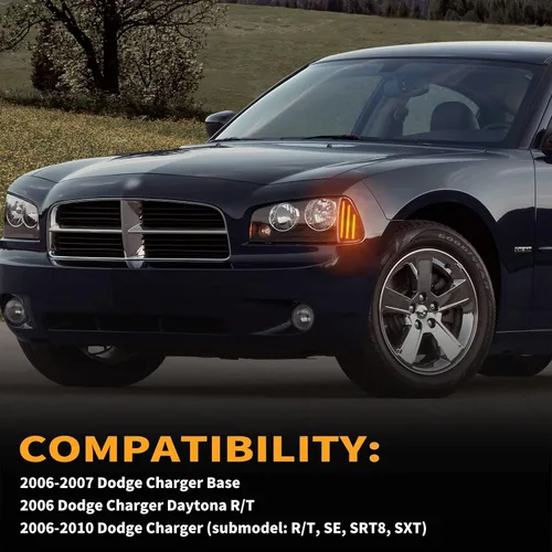 Miniatura 7 de Gempro Luces LED de esquina delantera lateral para Dodge Charger 2006 2007 2008 2009 2010 lámparas intermitentes, 2 unidades (negro ahumado)