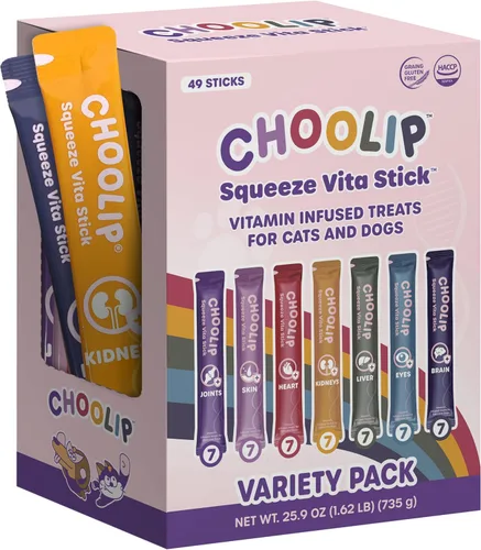 Miniatura 11 de Choolip Squeeze Vita Stick - Golosinas lamibles para gatos y perros, paquete variado de 7 unidades, puré cremoso con multivitaminas