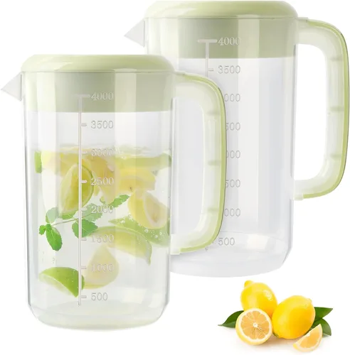 Miniatura 7 de Jarra de plástico transparente de 0.6 galones y 2.5 litros con tapa, paquete de 2 jarras de agua transparente para bebidas frías, jarra de té helado