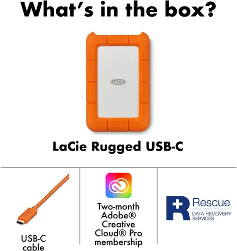 Miniatura 2 de LaCie Rugged HDD Externo Portátil de 5TB - Compatible con USB 3.0/2.0, Resistente a Golpes/Polvo/Lluvia para Mac y PC, Naranja, Gris