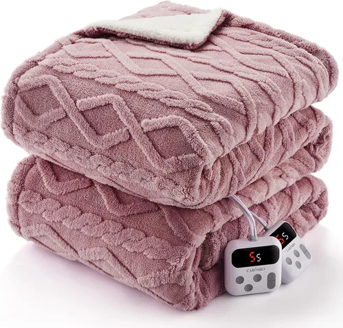 Miniatura 29 de CAROMIO Manta eléctrica tamaño Queen con doble control, manta térmica gruesa de sherpa con 10 niveles de calefacción y 10 ajustes de tiempo, manta