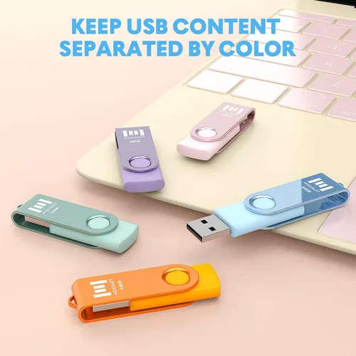 Miniatura 5 de MOSDART Unidad flash USB 2.0 de 64 GB, con bucle para llavero, diseño giratorio con luz LED, memoria exFAT para computadoras, respaldo del sistema