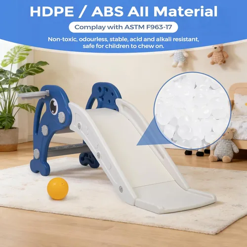 Miniatura 2 de NYEEKOY Juego de tobogán 3 en 1 para niños pequeños, tobogán para bebé con aro de baloncesto y pelota, patio de juegos para interiores y exteriores