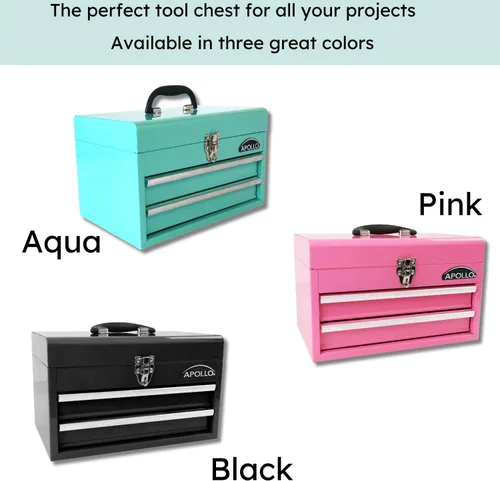 Miniatura 8 de Apollo Tools - Caja de herramientas de acero de 14 pulgadas con compartimento superior profundo y 2 cajones de acero resistente con apertura de Negro