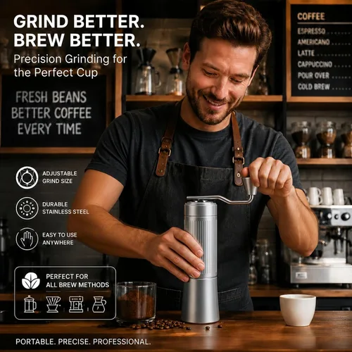 Miniatura 8 de Molinillo de café eléctrico y manual 2 en 1 con rebabas de acero inoxidable de 1.575 in, molino de fresas totalmente metálico recargable por USB