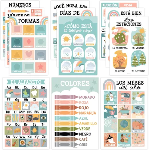 Miniatura 10 de Hadley Designs Carteles de español para el aula – 12 carteles educativos bilingües para decoraciones de aula de español imprescindibles, calendario
