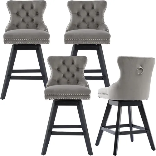 Miniatura 11 de cinkehome Juego de 2 taburetes de bar giratorios de altura de mostrador, taburetes de bar tapizados de terciopelo con respaldo, sillas de bar