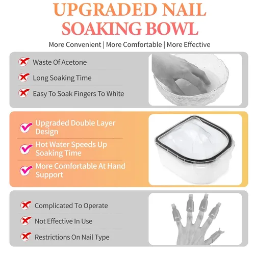 Miniatura 6 de Cuenco para remojar uñas, remojar esmalte de gel para remojar el polvo de inmersión para manos, acetona, cuenco de manicura con pelador de cutículas