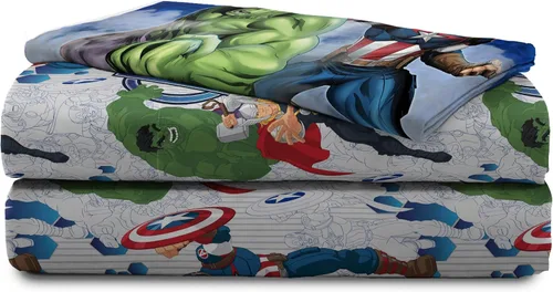 Miniatura 8 de Marvel Avengers Blue Circle - Juego de ropa de cama individual de 4 piezas, incluye edredón reversible y juego de sábanas, poliéster súper suave