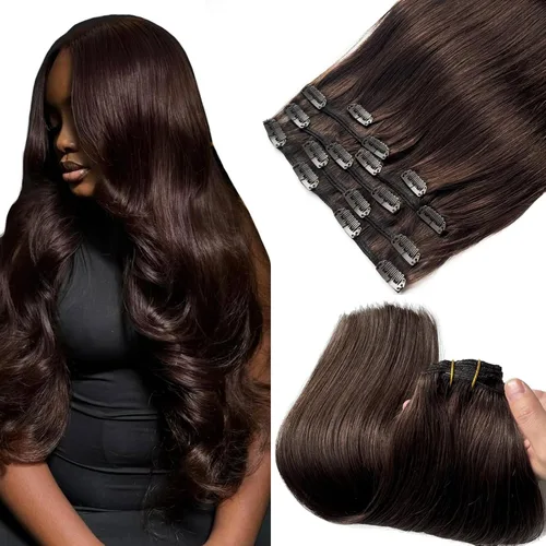Miniatura 18 de Extensiones de cabello con clip Ubetta de cabello humano real, extensiones de cabello negro azabache con clip, 7 piezas, 70 g, extensiones