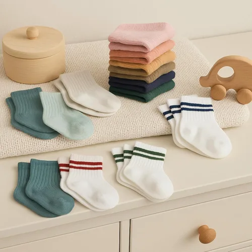 Miniatura 4 de bistyle Calcetines tobilleros con agarre para bebé, 6 pares, calcetines de algodón orgánico para recién nacidos, calcetines para niños y niñas