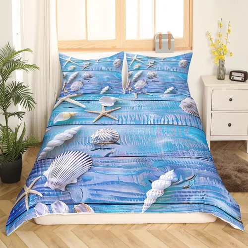 Miniatura 3 de Erosebridal Hawaii - Juego de funda de edredón de playa individual, color azul océano, funda de edredón de tablones de madera rústica, funda