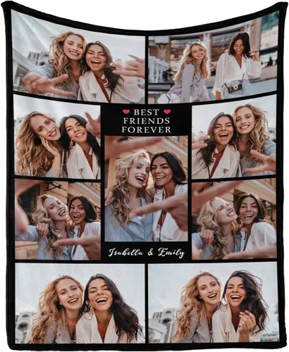 Miniatura 14 de InterestPrint Manta personalizada con fotos para mejor amiga, manta de cama personalizada para amiga, hermana, textos personalizados de fotos